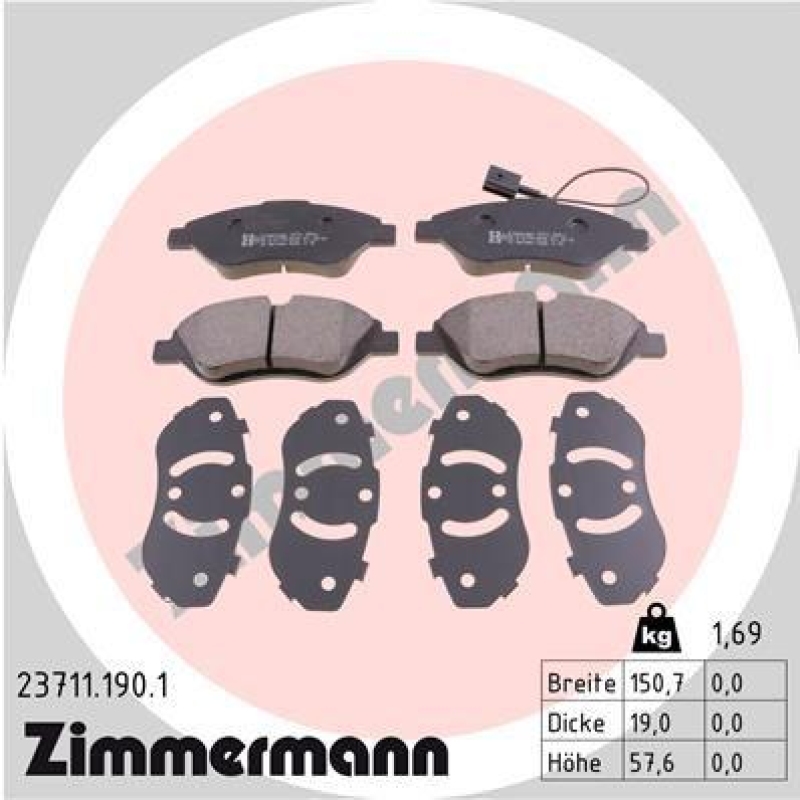 ZIMMERMANN Bremsbelagsatz, Scheibenbremse 23711.190.1