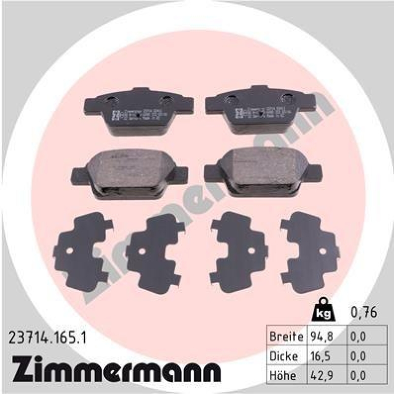 ZIMMERMANN Bremsbelagsatz, Scheibenbremse 23714.165.1