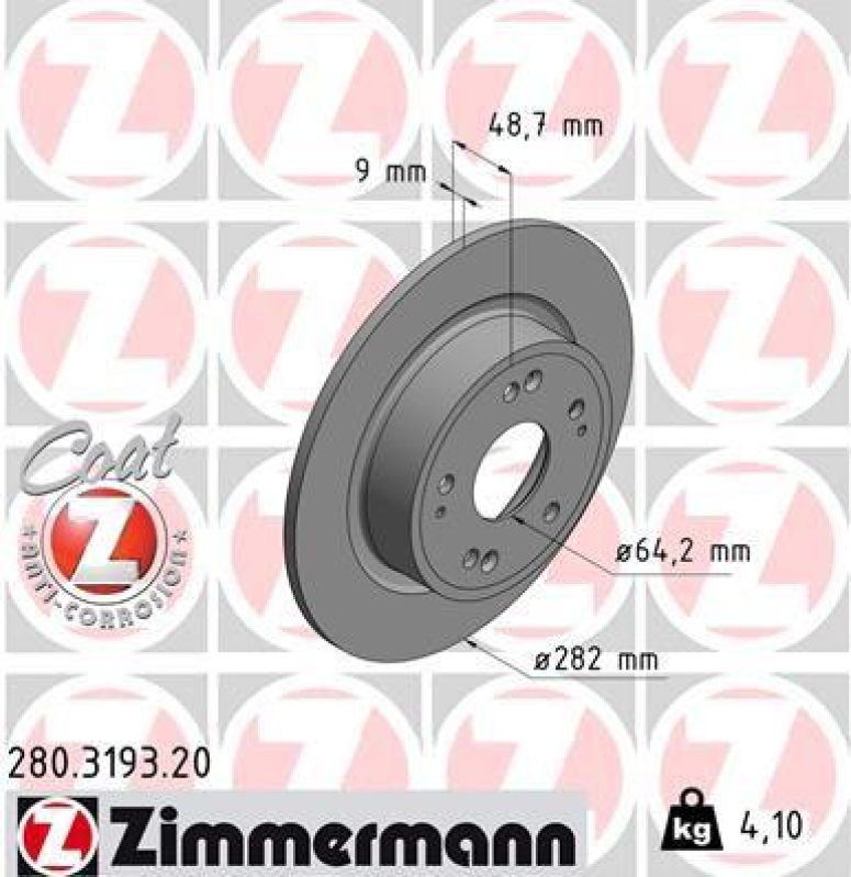 2x Zimmermann Bremsscheiben Coat Z Ø282mm Hinten passend für Honda HR-V 1.5 1.6 280.3193.20