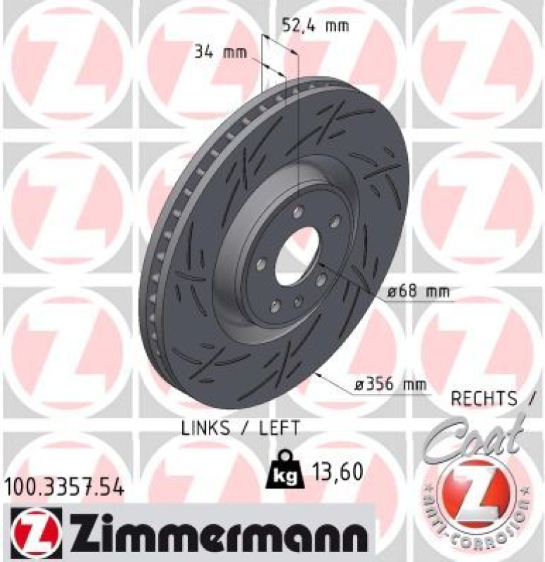 1x Zimmermann Bremsscheibe Black Z Ø356mm Vorne links passend für...