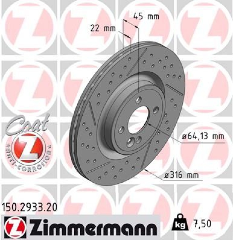 2x ZIMMERMANN Bremsscheibe COAT Z