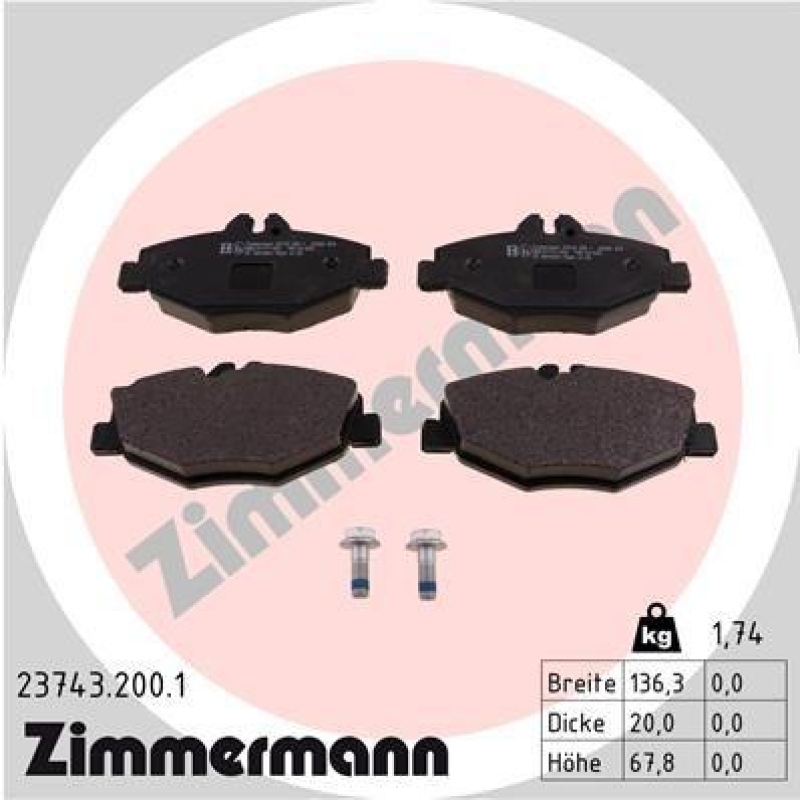 ZIMMERMANN Bremsbelagsatz, Scheibenbremse 23743.200.1
