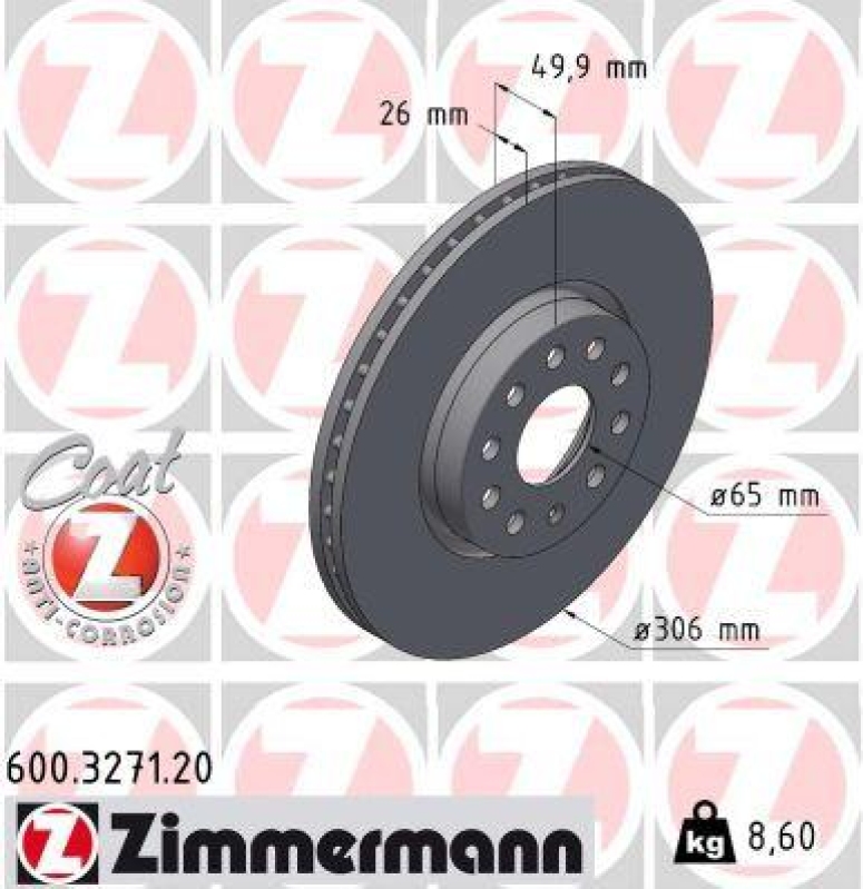 2x ZIMMERMANN Bremsscheibe COAT Z 600.3271.20