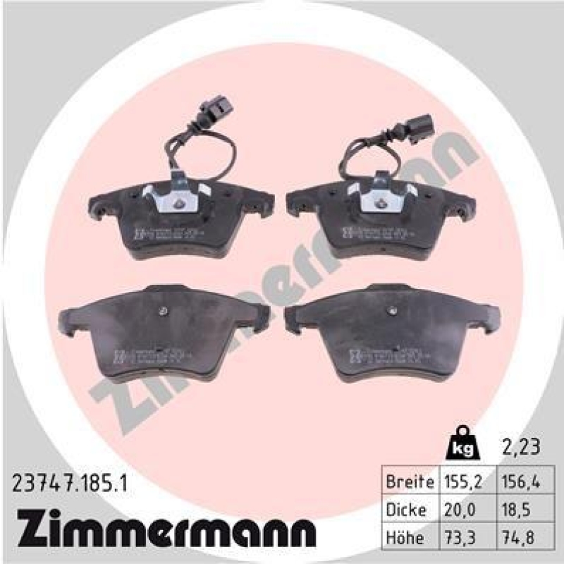 ZIMMERMANN Bremsbelagsatz, Scheibenbremse 23747.185.1