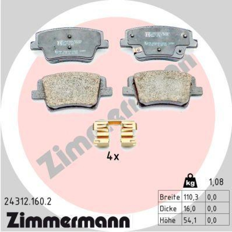ZIMMERMANN Bremsbelagsatz, Scheibenbremse 24312.160.2