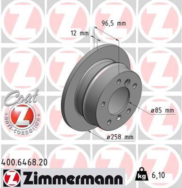 2x Zimmermann Bremsscheiben Coat Ø258mm Hinten passend für Mercedes Sprinter VW 400.6468.20