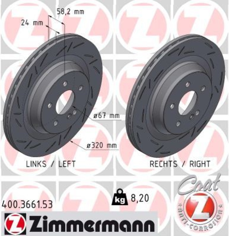 2x Zimmermann Bremsscheiben Black Z Ø320mm Hinten passend für Mer...