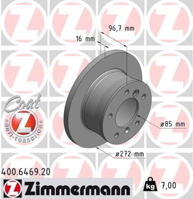 2x Zimmermann Bremsscheiben Coat Ø272mm Hinten passend für Mercedes Sprinter VW 400.6469.20