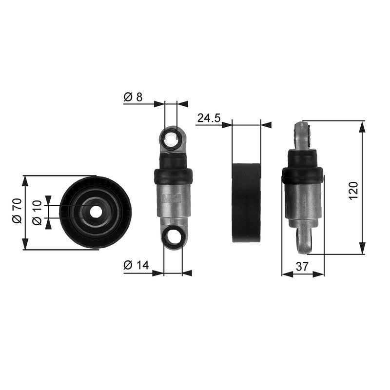 GATES Tensioner Pulley, V-ribbed belt DriveAlign®