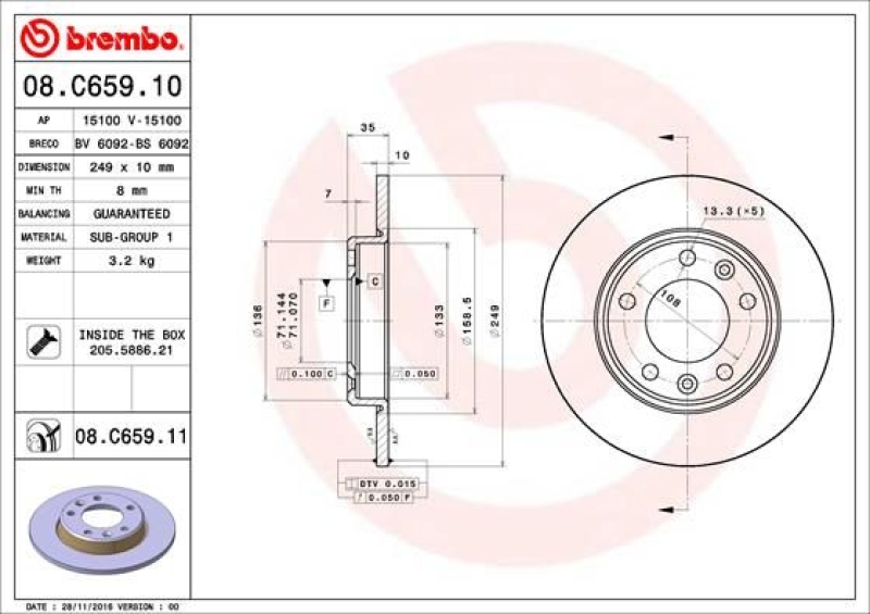 2x BREMBO Bremsscheibe PRIME LINE - UV Coated