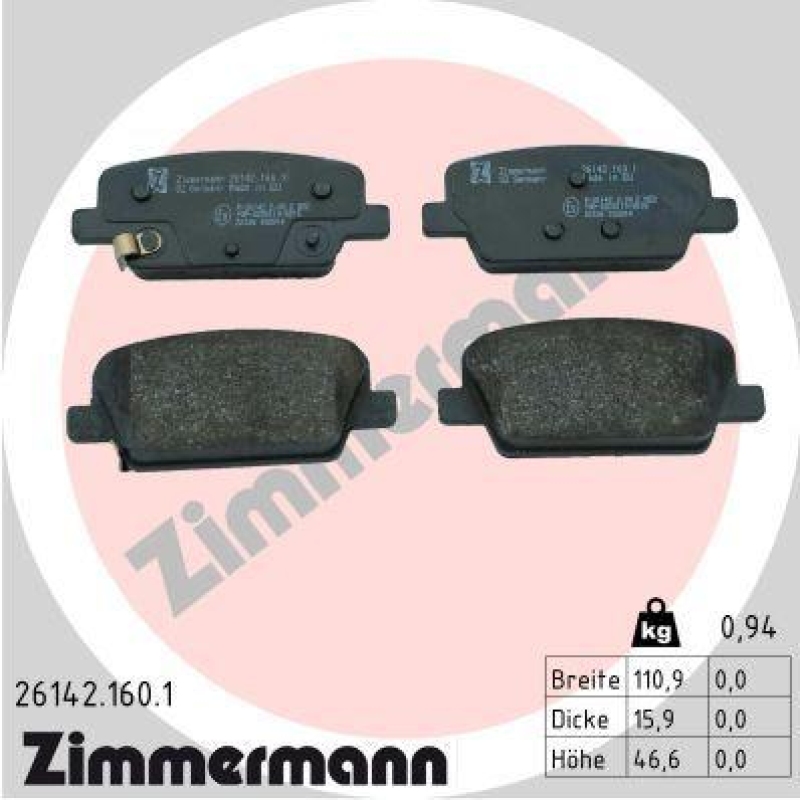 ZIMMERMANN Bremsbelagsatz, Scheibenbremse 26142.160.1