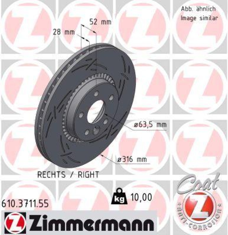 Zimmermann Bremsscheibe Black Ø316mm Vorne rechts passend für Ford S-MAX 2 Volvo 610.3711.55
