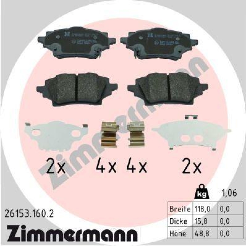 ZIMMERMANN Bremsbelagsatz, Scheibenbremse 26153.160.2