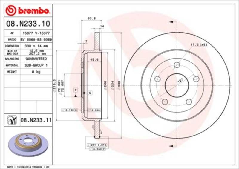 Brembo Bremsscheiben 330mm + Bremsbeläge Vorne Hinten passend für Jeep Cherokee