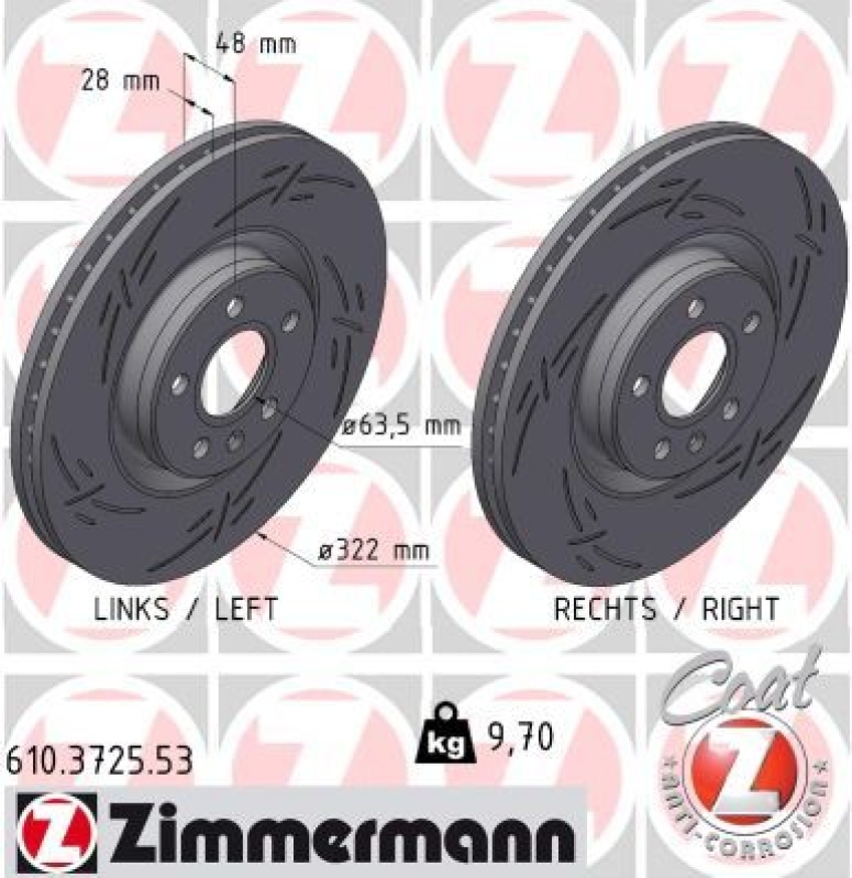 2x Zimmermann Bremsscheiben Black Z Ø322mm Vorne passend für Volv...