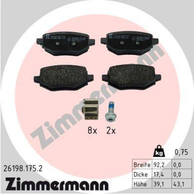 ZIMMERMANN Bremsbelagsatz, Scheibenbremse 26198.175.2