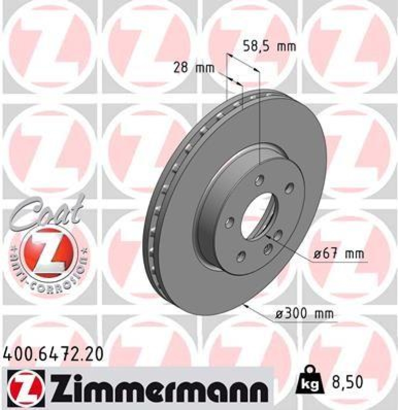 2x Zimmermann Bremsscheiben Coat Z Ø300mm Vorne passend für Mercedes Vito W639 5 400.6472.20