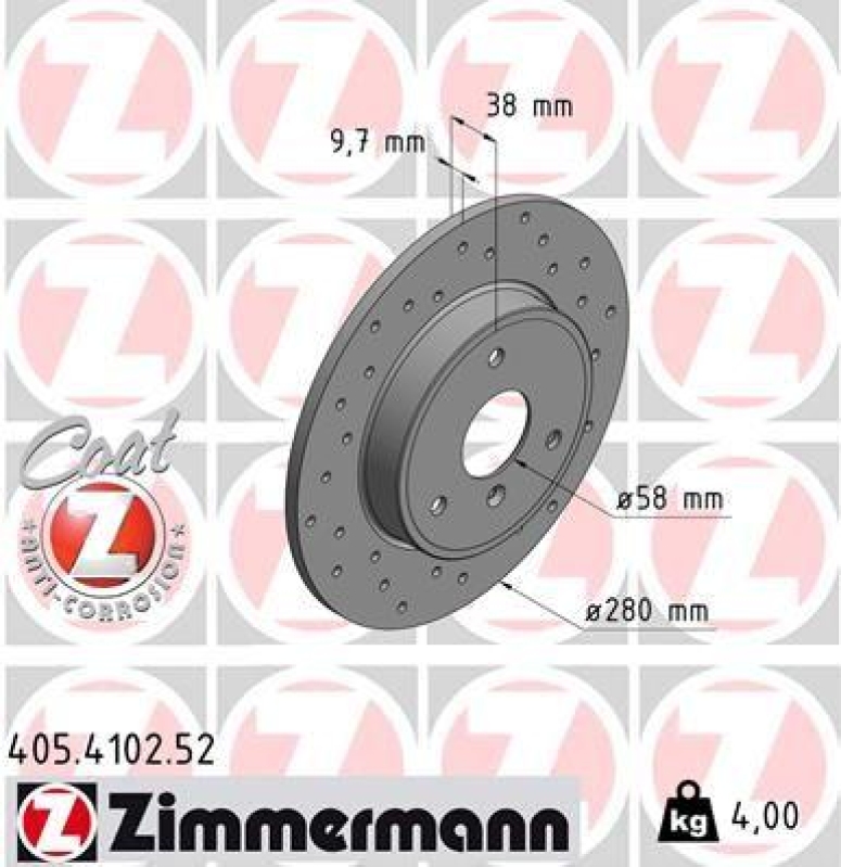 2x Zimmermann Bremsscheiben Coat Z Ø280mm Vorne passend für Smart 1.0 Cabrio 405.4102.52