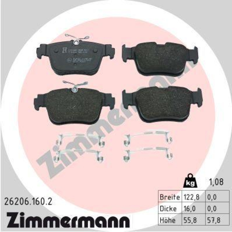 ZIMMERMANN Bremsbelagsatz, Scheibenbremse 26206.160.2