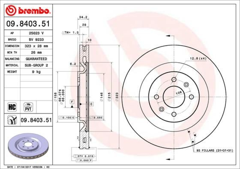 2x BREMBO Bremsscheibe PRIME LINE - UV Coated