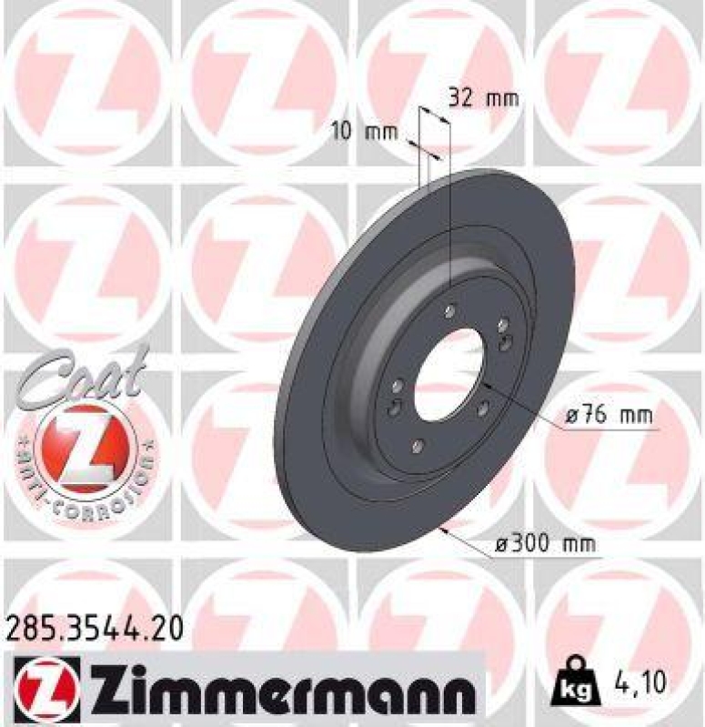 2x Zimmermann Bremsscheiben Coat Z Ø300mm Hinten passend für Hyundai Tucson 48V 285.3544.20