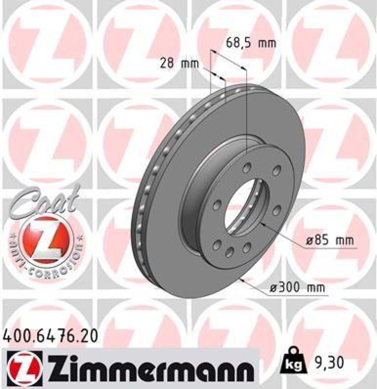 2x Zimmermann Bremsscheiben Coat Z Ø300mm Vorne passend für Mercedes Sprinter VW 400.6476.20