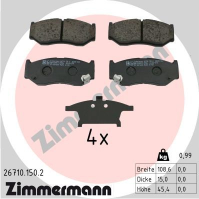 ZIMMERMANN Bremsbelagsatz, Scheibenbremse