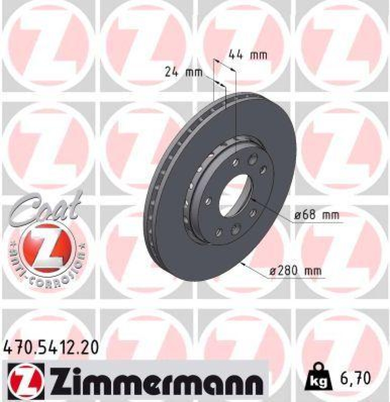 2x Zimmermann Bremsscheiben Coat Z Ø280mm Vorne passend für Renault Arkana 1 1.3 470.5412.20