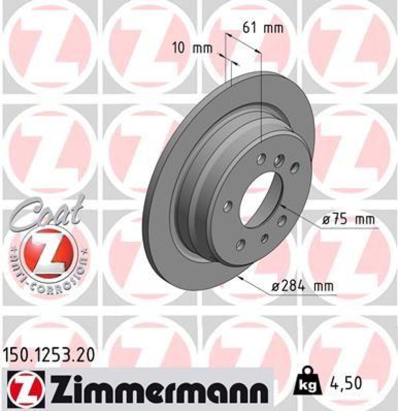 2x Zimmermann Bremsscheiben Coat Z Ø284mm Hinten passend für BMW 6 E24 5 E28 e M 150.1253.20