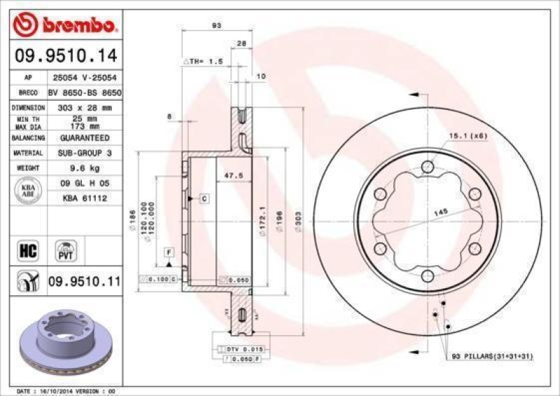 2x BREMBO Brake Disc COATED DISC LINE
