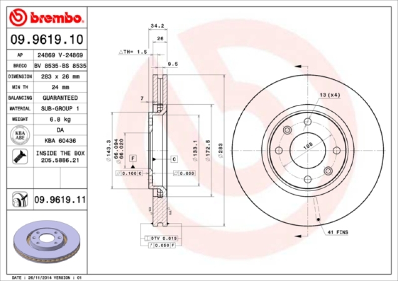 2x BREMBO Bremsscheibe COATED DISC LINE