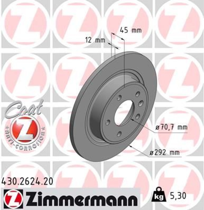 2x Zimmermann Bremsscheiben Coat Z Ø292mm Hinten passend für Opel Astra J Zafira 430.2624.20