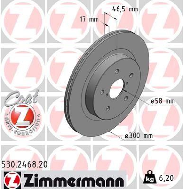 2x Zimmermann Bremsscheiben Coat Z Ø300mm Hinten passend für Subaru Outback 6 530.2468.20