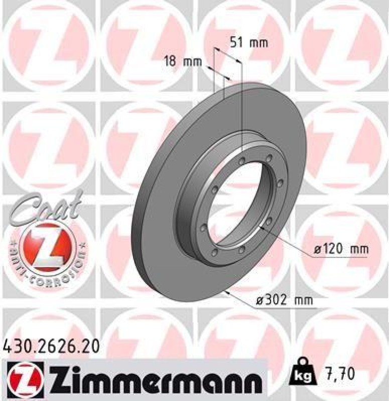 2x Zimmermann Bremsscheiben Coat Z Ø302mm Hinten passend für Renault Master 3 430.2626.20