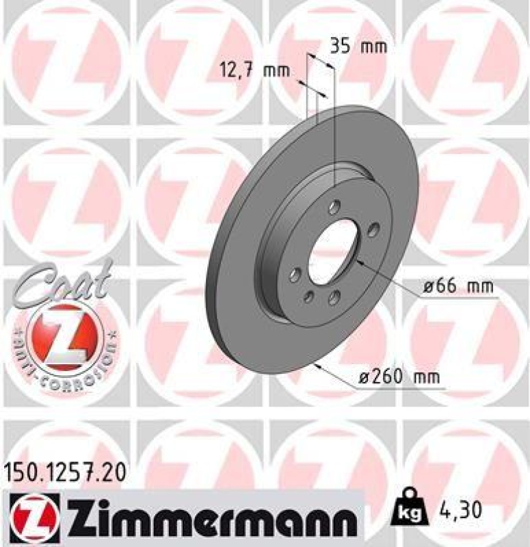 2x Zimmermann Bremsscheiben Coat Z Ø260mm Vorne passend für BMW 3 Cabriolet E30 150.1257.20