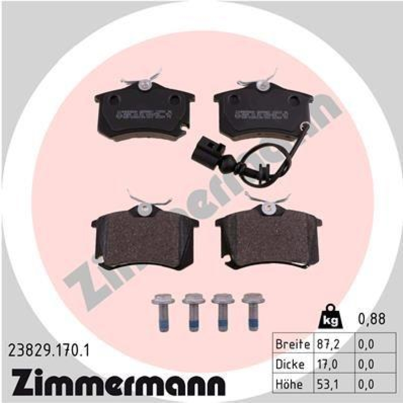 ZIMMERMANN Bremsbelagsatz, Scheibenbremse 23829.170.1