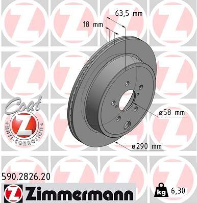 2x Zimmermann Bremsscheiben Coat Z Ø290mm Hinten passend für Toyota Subaru BRZ 590.2826.20