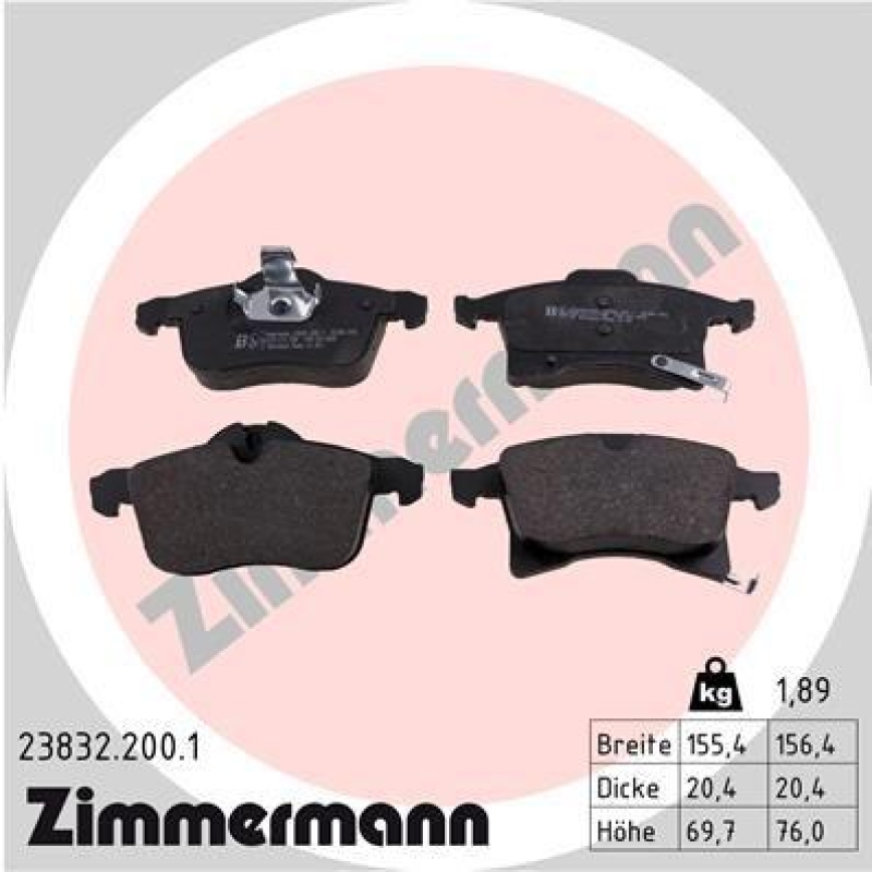 ZIMMERMANN Bremsbelagsatz, Scheibenbremse 23832.200.1