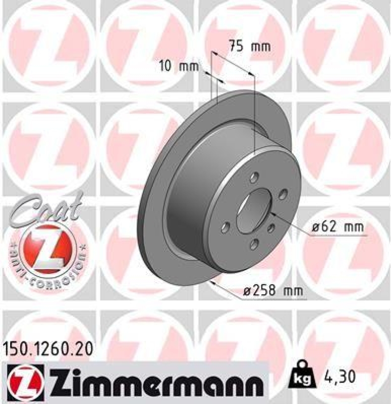 2x Zimmermann Bremsscheiben Coat Z Ø258mm Hinten passend für BMW 3 E30 325 10 150.1260.20