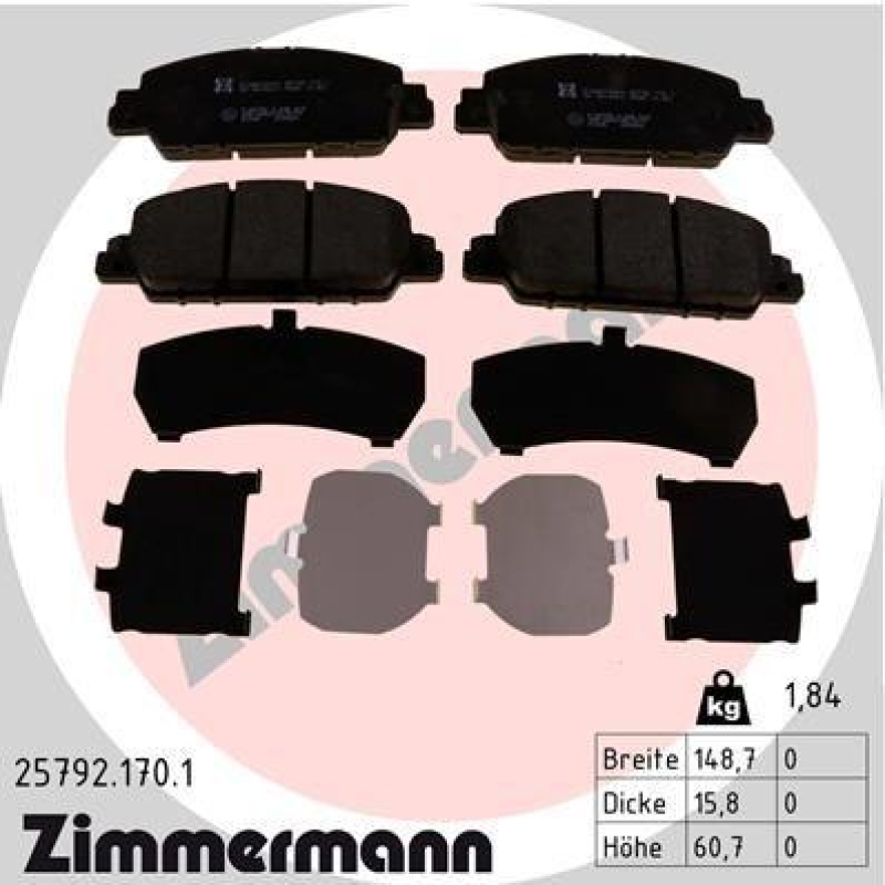 ZIMMERMANN Bremsbelagsatz, Scheibenbremse 25792.170.1