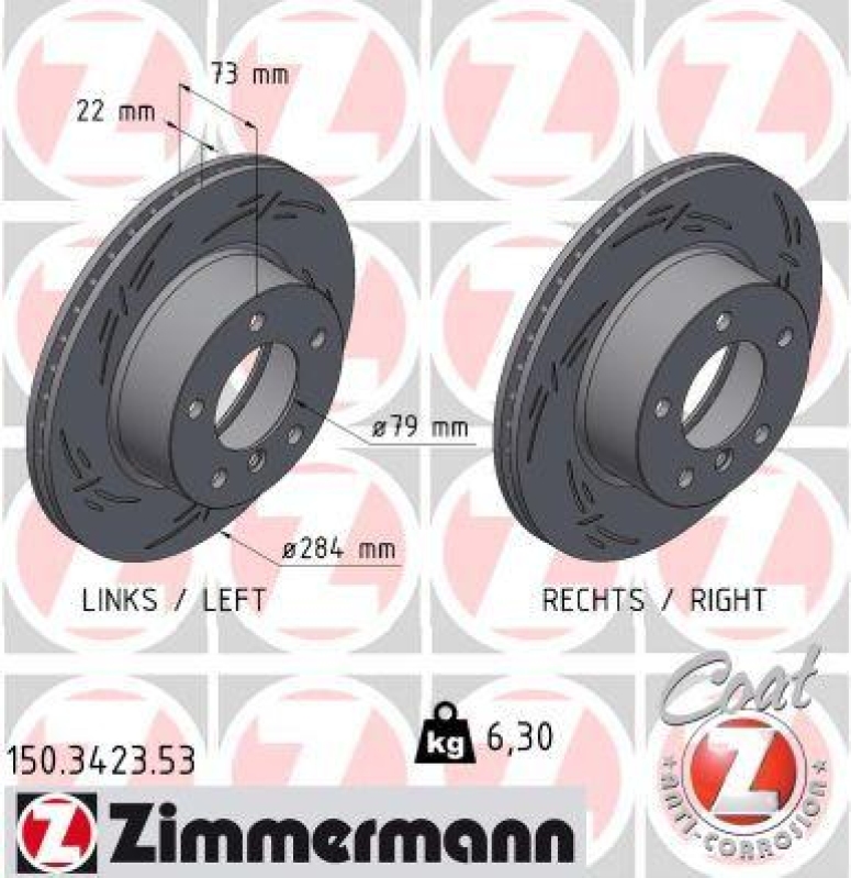 2x ZIMMERMANN Bremsscheibe BLACK Z 150.3423.53