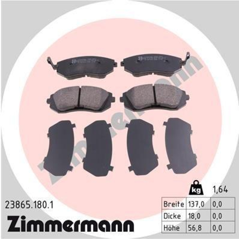 ZIMMERMANN 4x Bremsbel&auml;ge Bremsbelagsatz 23865.180.1