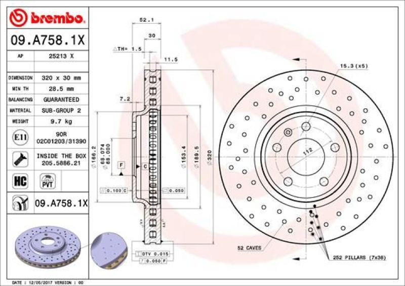 2x Brembo Sport Bremsscheiben Ø320mm + Beläge vorne passend f&uum...