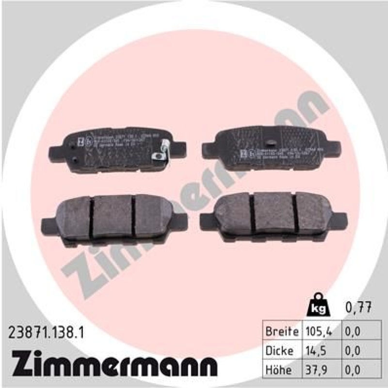 2x ZIMMERMANN Bremsscheiben Ø292mm + Beläge Hinten passend für Nissan Juke (F15)