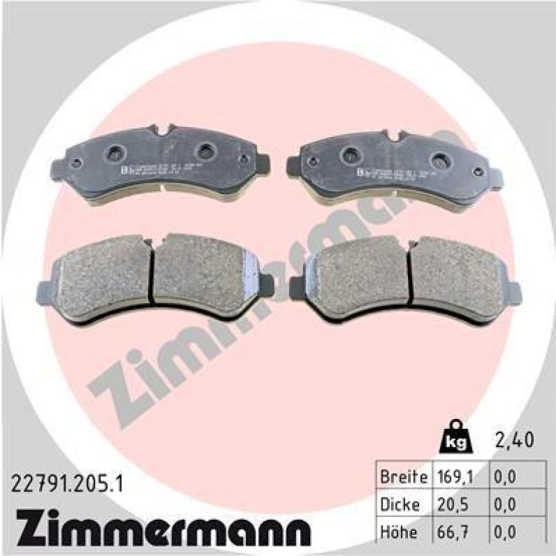 ZIMMERMANN Bremsbelagsatz, Scheibenbremse 22791.205.1
