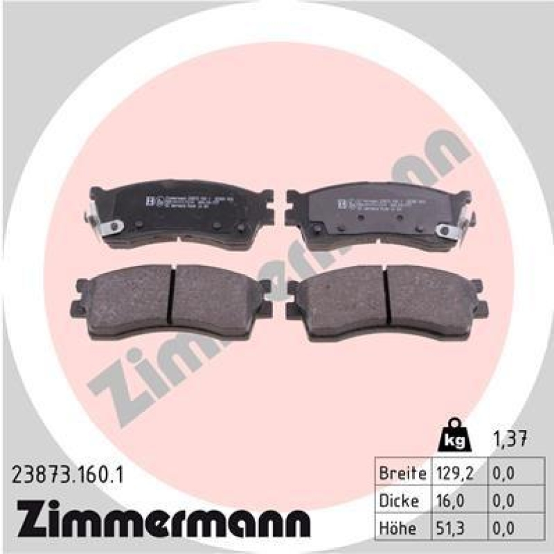 ZIMMERMANN Bremsbelagsatz, Scheibenbremse 23873.160.1