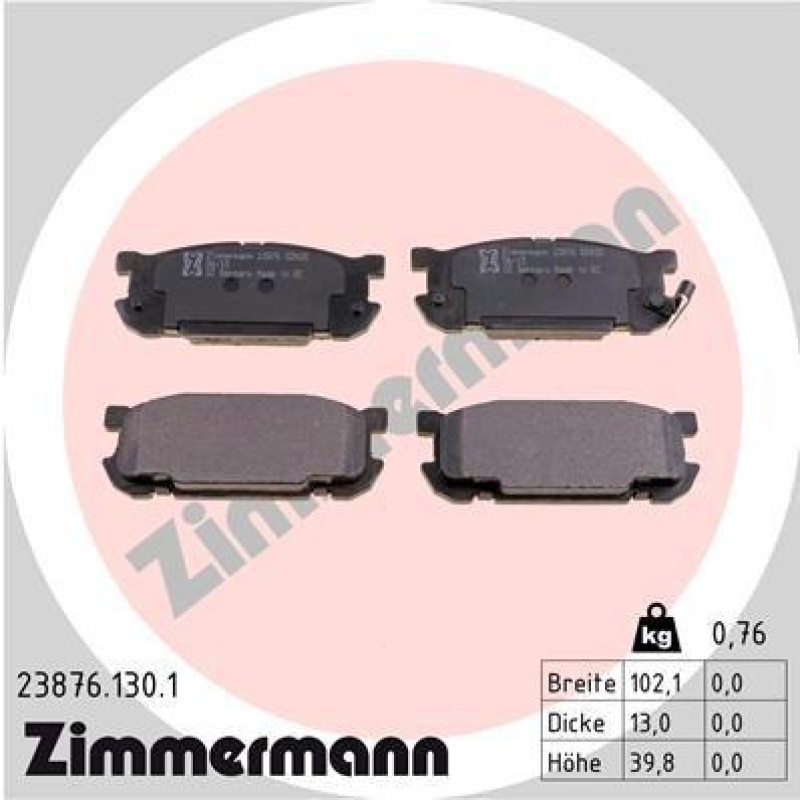 ZIMMERMANN Bremsbelagsatz, Scheibenbremse 23876.130.1