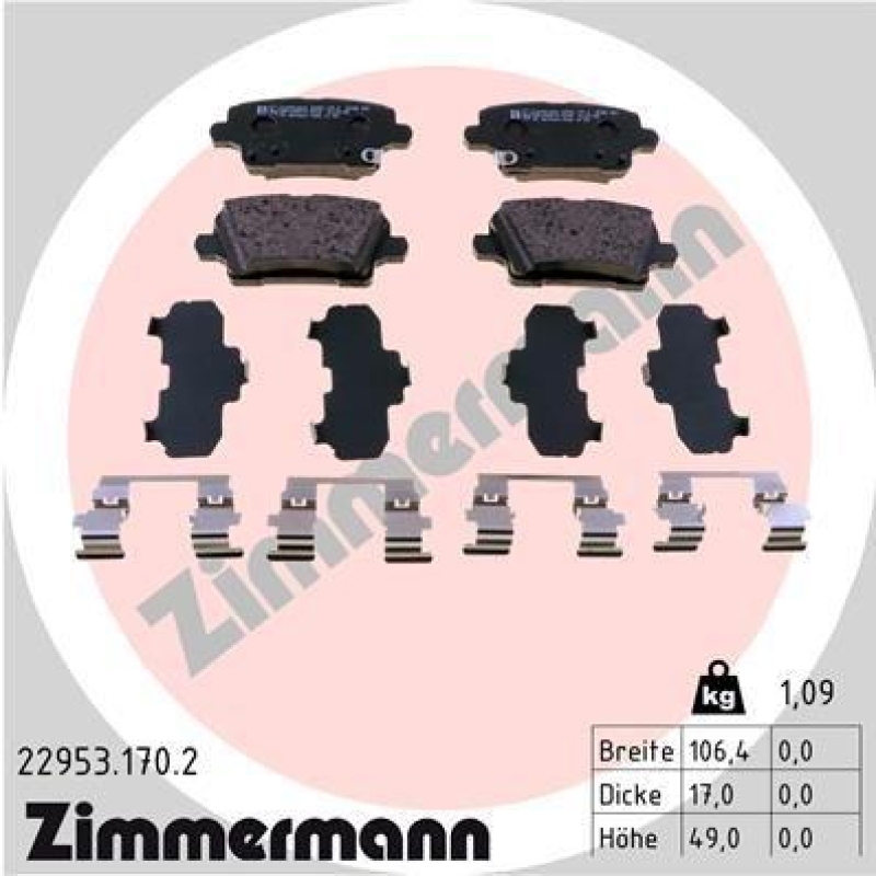 ZIMMERMANN Bremsbelagsatz, Scheibenbremse 22953.170.2
