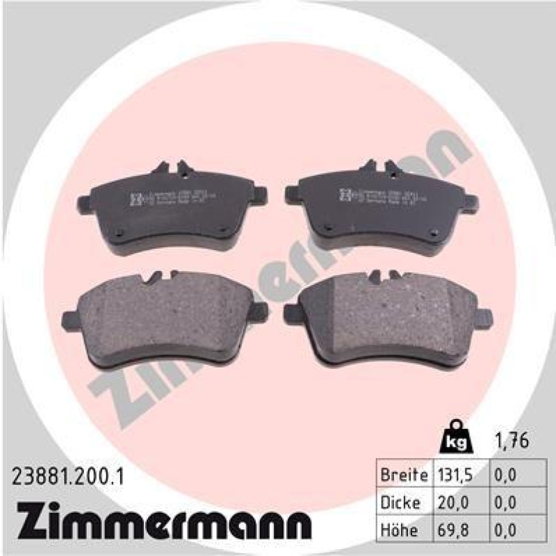 ZIMMERMANN Bremsbelagsatz, Scheibenbremse 23881.200.1