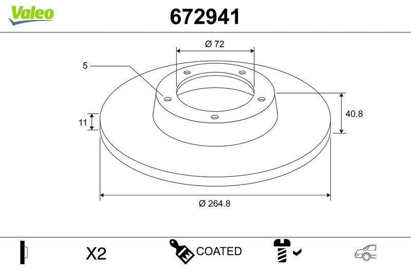 2x VALEO Bremsscheibe COATED 672941